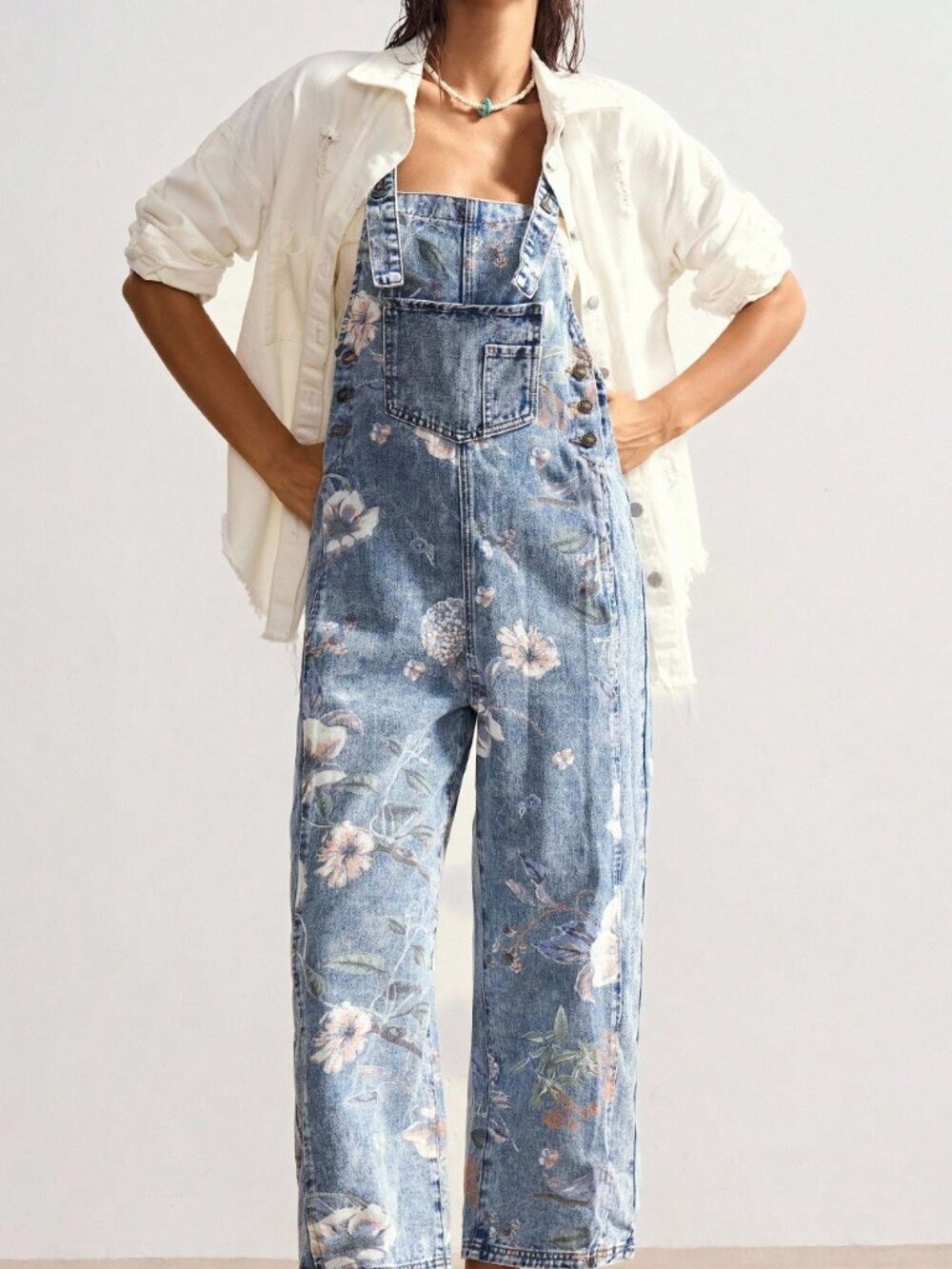 Blue Casual Women's Loose Fit Bib Pants - Picture 5 of 8